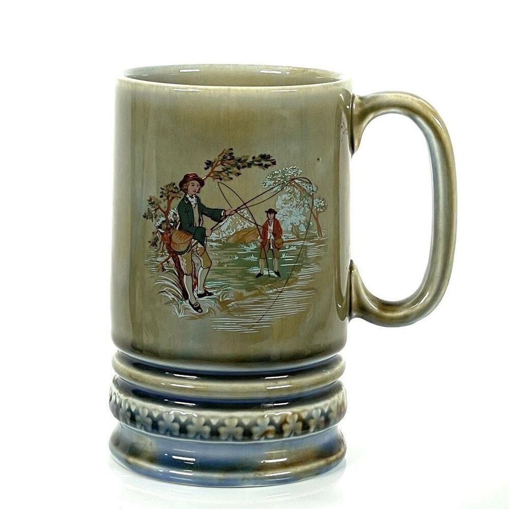 Wade Ireland Porcelain Mug Green Vintage Fly Fishing Music Box Tea Coffee Cup
